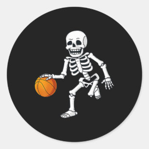 Halloween Skeleton Dribbling Basketball Boys Girls Classic Round Sticker