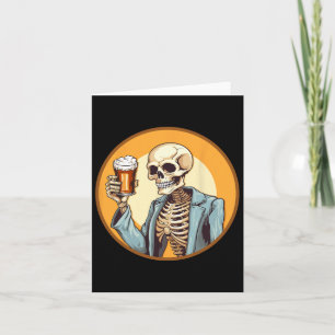 Halloween Skeleton Drinking Beer Card