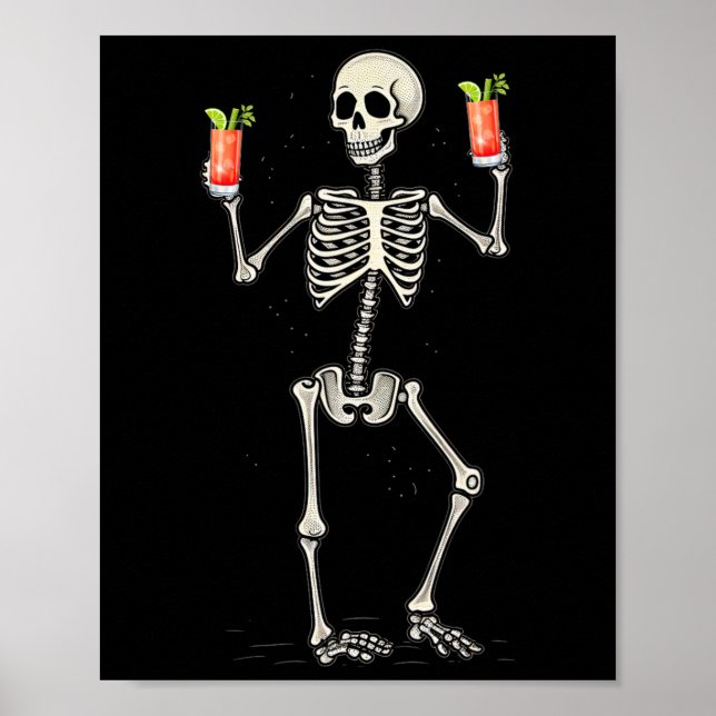 Halloween Skeleton Drinking Bloody Mary Tail  Poster (Front)