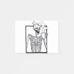 halloween skeleton drinking coffee funny post-it notes