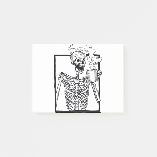 halloween skeleton drinking coffee funny post-it notes (Front)