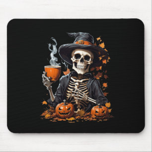 Halloween Skeleton Drinking Coffee Horror For Wome Mouse Mat