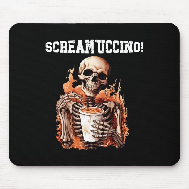 Halloween Skeleton Drinking Coffee Scream'uccino!  Mouse Mat (Front)
