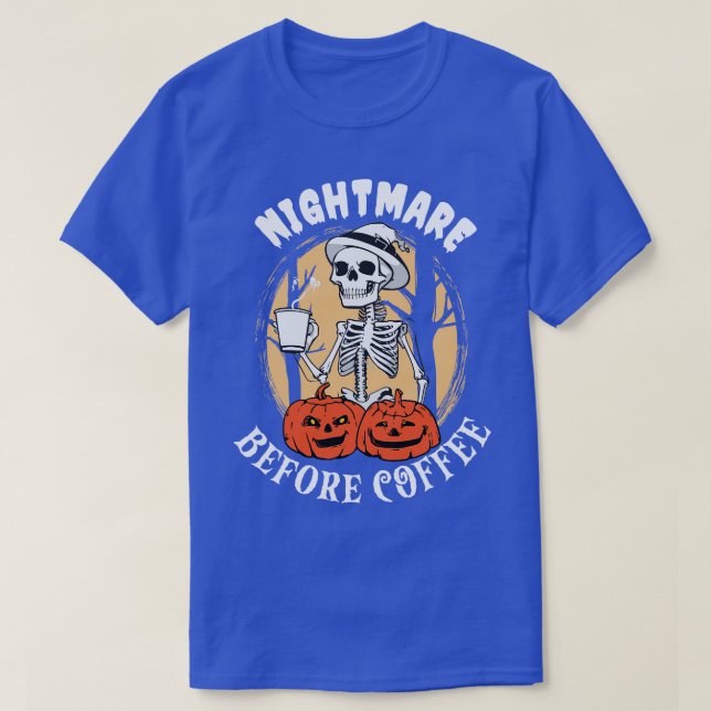 Halloween skeleton drinking coffee T-Shirt (Design Front)