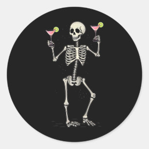 Halloween Skeleton Drinking Cosmopolitan Tail  Classic Round Sticker