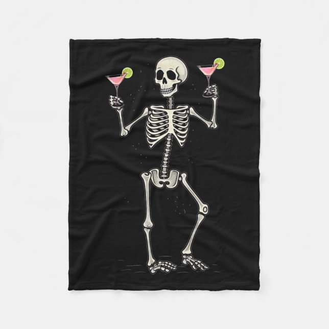 Halloween Skeleton Drinking Cosmopolitan Tail  Fleece Blanket (Front)