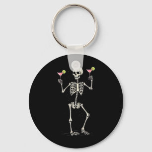 Halloween Skeleton Drinking Cosmopolitan Tail  Key Ring