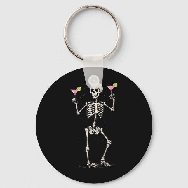 Halloween Skeleton Drinking Cosmopolitan Tail  Key Ring (Front)