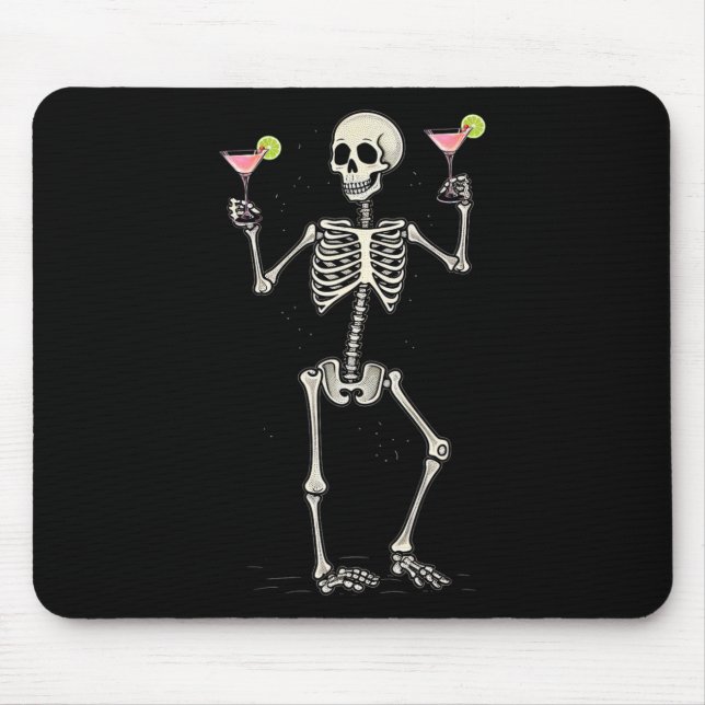 Halloween Skeleton Drinking Cosmopolitan Tail  Mouse Mat (Front)