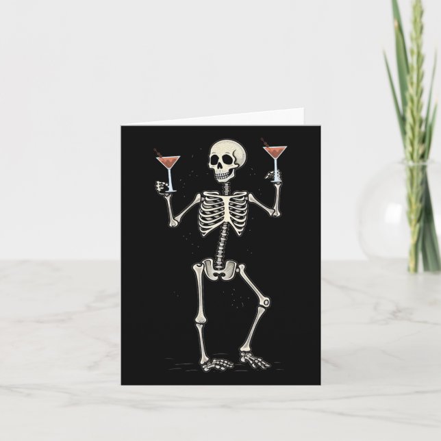 Halloween Skeleton Drinking Manhattan Tail  Card (Front)
