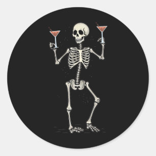 Halloween Skeleton Drinking Manhattan Tail  Classic Round Sticker