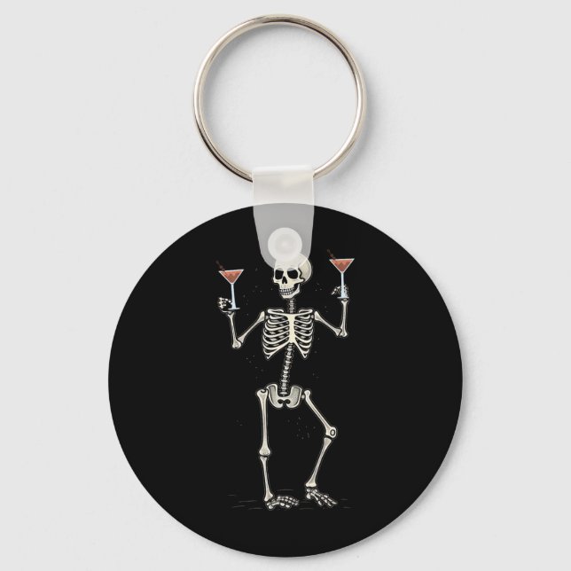 Halloween Skeleton Drinking Manhattan Tail  Key Ring (Front)