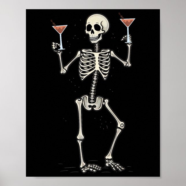 Halloween Skeleton Drinking Manhattan Tail  Poster (Front)