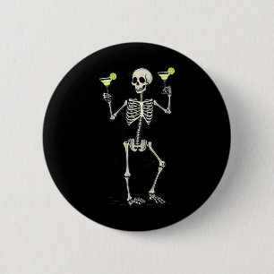 Halloween Skeleton Drinking Margarita Tail  6 Cm Round Badge