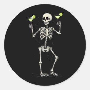 Halloween Skeleton Drinking Margarita Tail  Classic Round Sticker