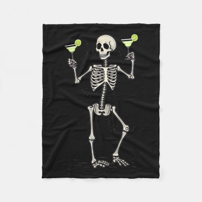 Halloween Skeleton Drinking Margarita Tail  Fleece Blanket (Front)