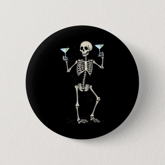 Halloween Skeleton Drinking Martini Tail  6 Cm Round Badge (Front)
