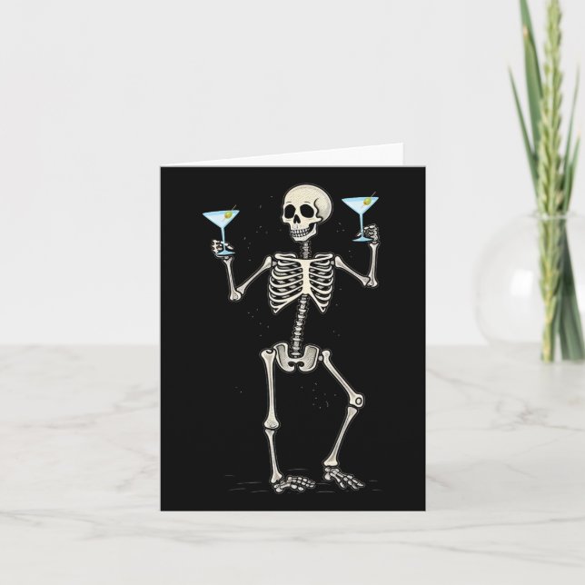 Halloween Skeleton Drinking Martini Tail  Card (Front)