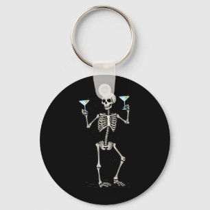 Halloween Skeleton Drinking Martini Tail Key Ring