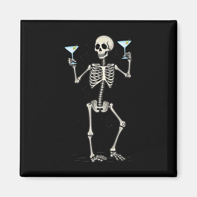 Halloween Skeleton Drinking Martini Tail  Magnet (Front)