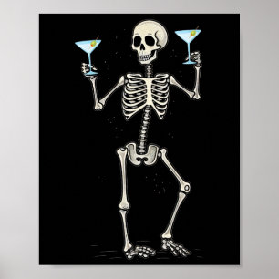 Halloween Skeleton Drinking Martini Tail  Poster