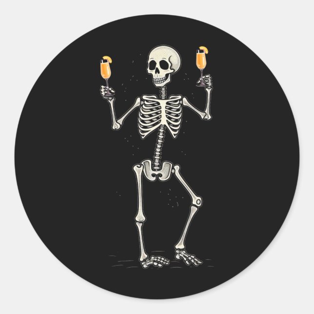 Halloween Skeleton Drinking Peach Bellini Tail  Classic Round Sticker (Front)