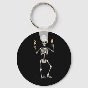 Halloween Skeleton Drinking Peach Bellini Tail Key Ring