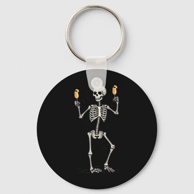 Halloween Skeleton Drinking Peach Bellini Tail  Key Ring (Front)