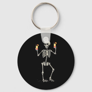 Halloween Skeleton Drinking Tequila Sunrise Tail  Key Ring