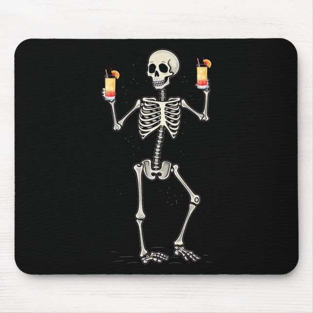 Halloween Skeleton Drinking Tequila Sunrise Tail  Mouse Mat (Front)