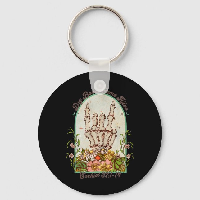 Halloween Skeleton Dry Bones Come Alive Bible Vers Key Ring (Front)