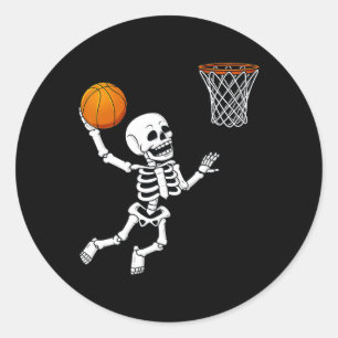 Halloween Skeleton Dunking Basketball Boys Girls K Classic Round Sticker