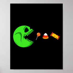 Halloween Skeleton Eats Candy Fun Boys Girls Kids  Poster