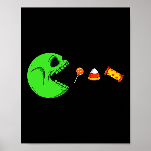 Halloween Skeleton Eats Candy Fun Boys Girls Kids  Poster (Front)