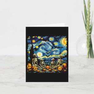 Halloween Skeleton Family Van Gogh Starry Night Pu Card