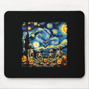 Halloween Skeleton Family Van Gogh Starry Night Pu Mouse Mat
