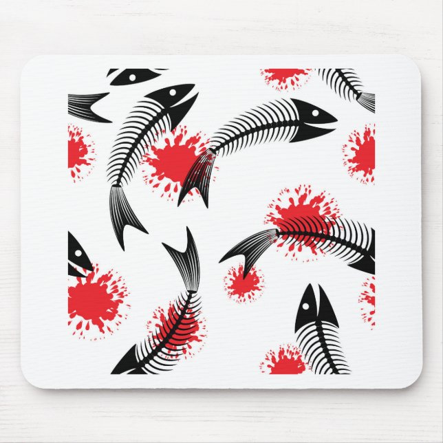 halloween skeleton fish mouse mat (Front)