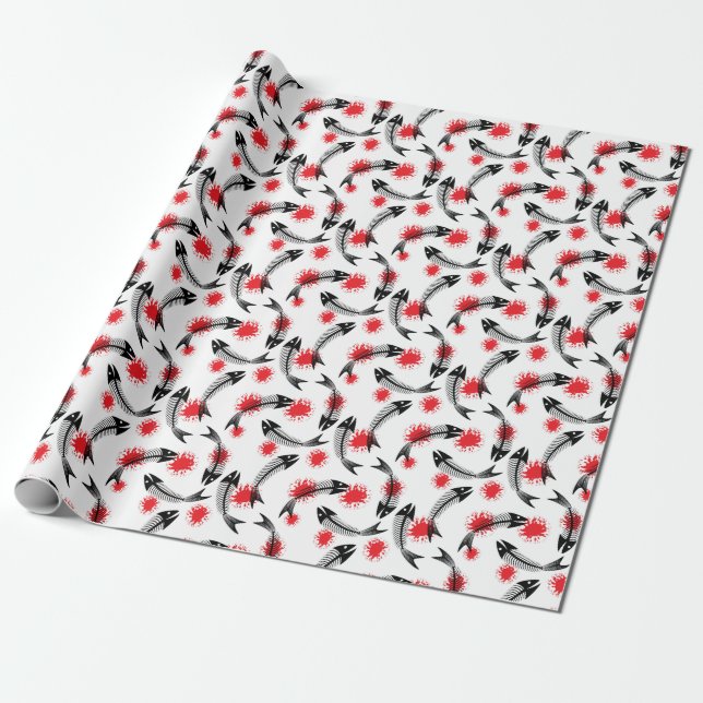 halloween skeleton fish wrapping paper (Unrolled)