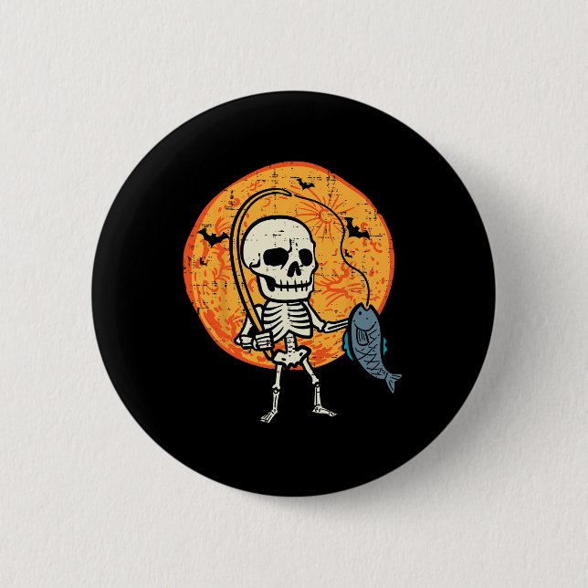 Halloween Skeleton Fishing Costume Fisherman Men B 6 Cm Round Badge (Front)