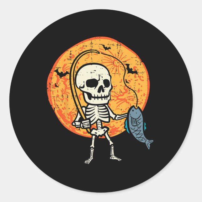 Halloween Skeleton Fishing Costume Fisherman Men B Classic Round Sticker (Front)
