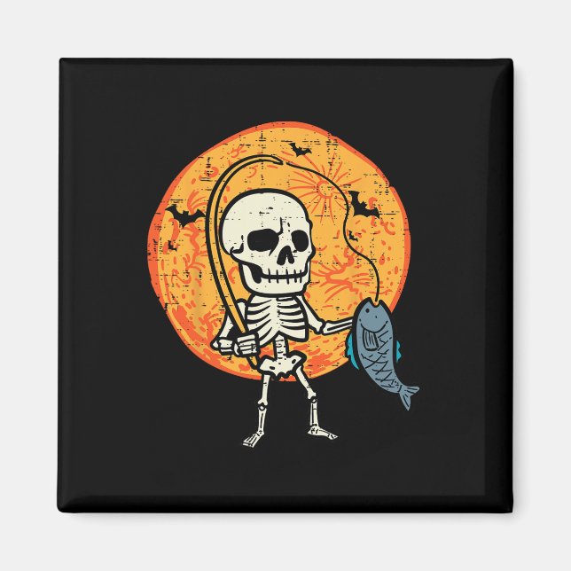 Halloween Skeleton Fishing Costume Fisherman Men B Magnet (Front)