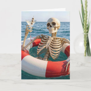 Halloween Skeleton Floating in a Lifebuoy  Card