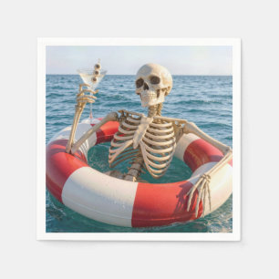 Halloween Skeleton Floating in a Lifebuoy Napkin