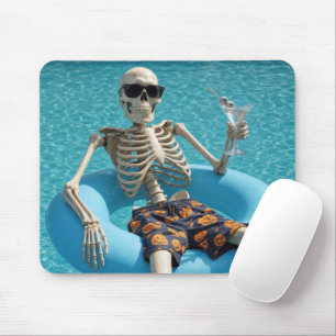Halloween Skeleton Floating in a Swimming Pool Mouse Mat