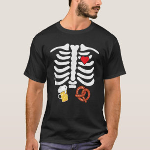 Halloween Skeleton Food Belly Beer Pretzel T Shirt