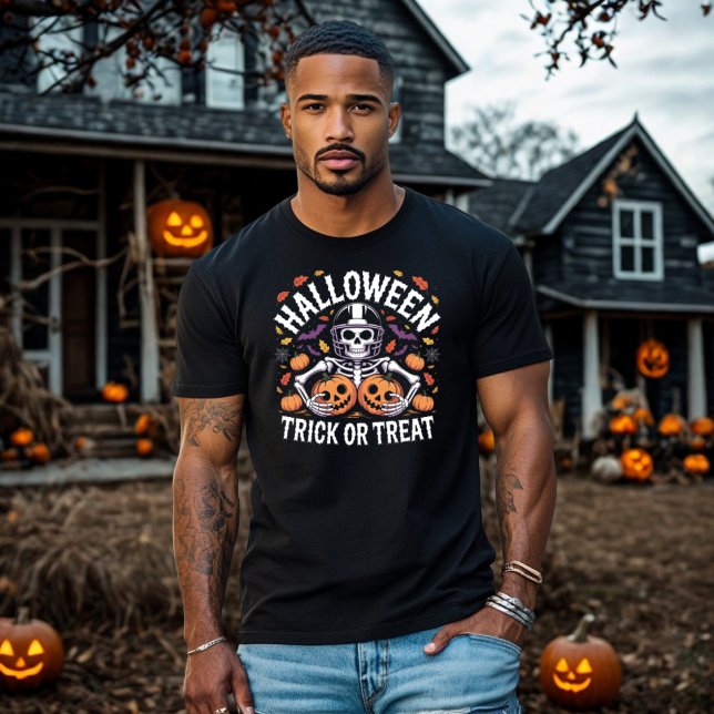 Halloween Skeleton Football Player Trick or Treat T-Shirt (Creator Uploaded)