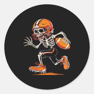 Halloween Skeleton Funny Football Shirt For Teens Classic Round Sticker