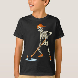 Halloween Skeleton Funny Hockey For Boys Teens Men T-Shirt
