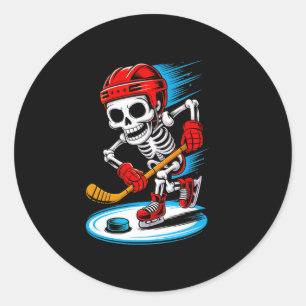 Halloween Skeleton Funny Hockey Shirt For Teens Bo Classic Round Sticker