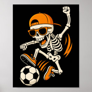 Halloween Skeleton Funny Soccer Shirt For Boys Men Poster